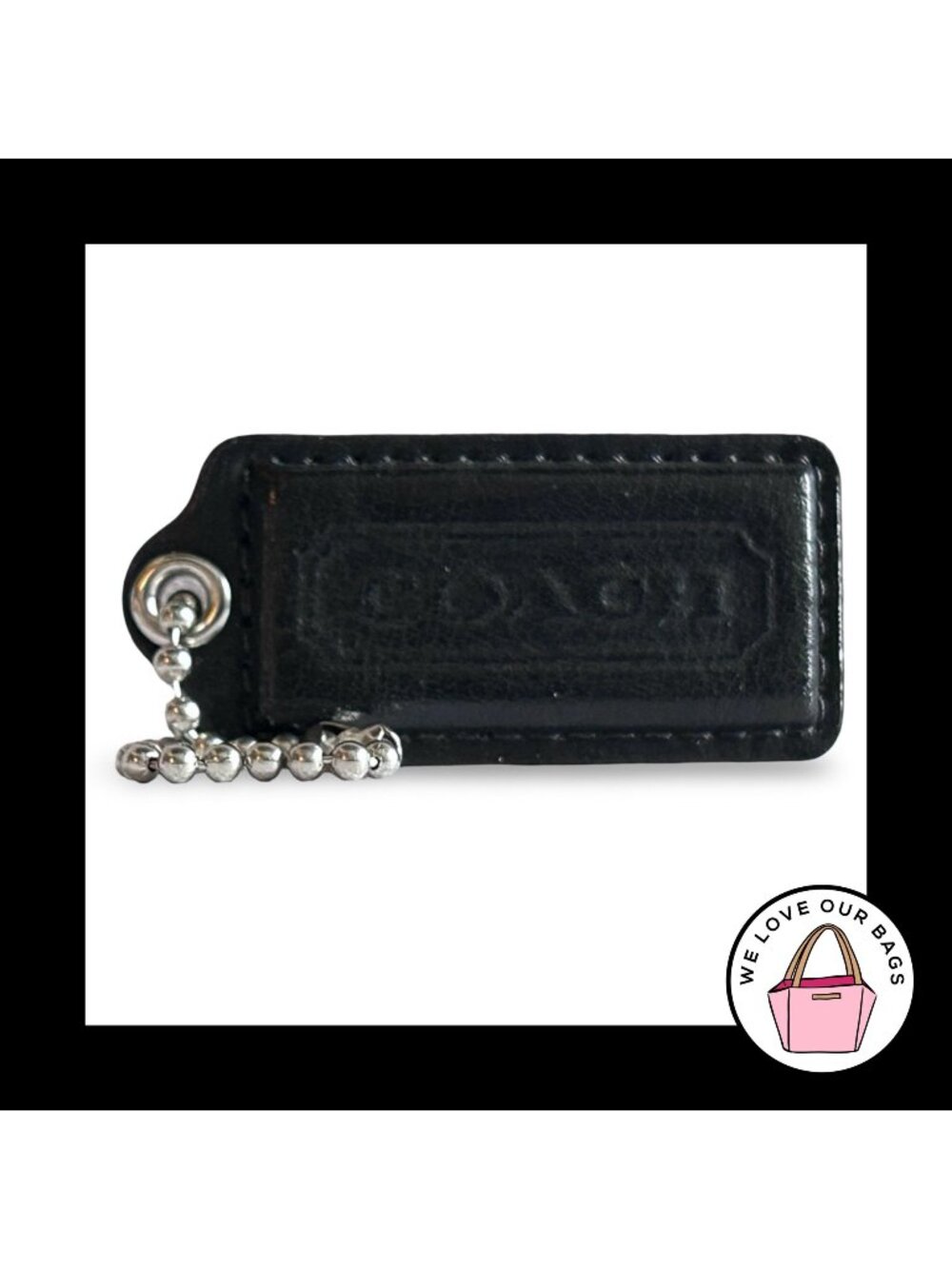 COACH HANG TAG 2.25" Very Dark Brown Leather Bag Charm Keychain Fob Nickel Large
